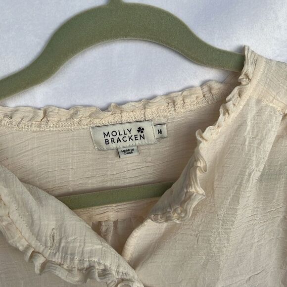 Molly Bracken RUFFLED COLLAR BLOUSE size M Ivory Color - Picture 8 of 10